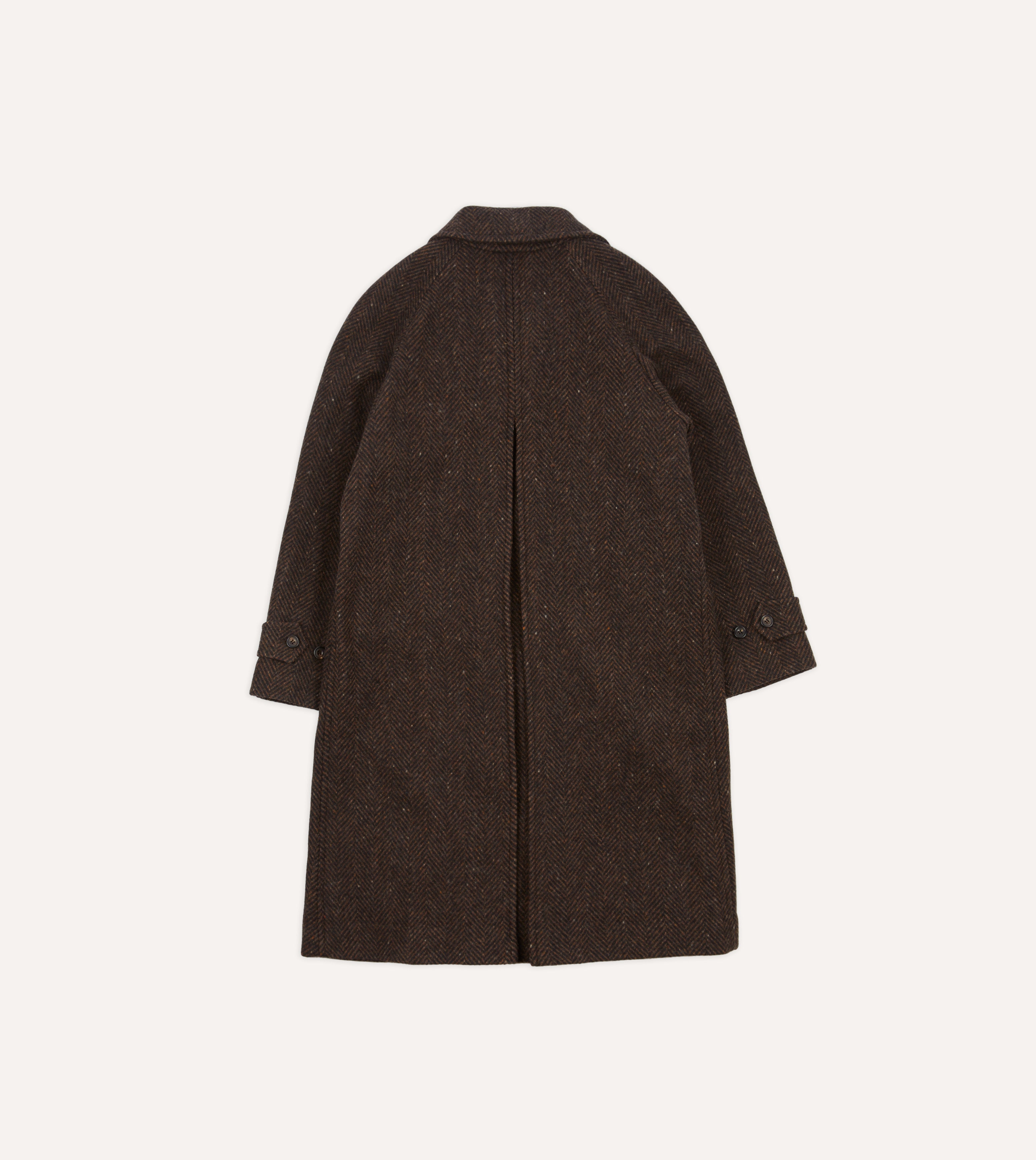 Brown Herringbone Wool Raglan Coat – Drakes US