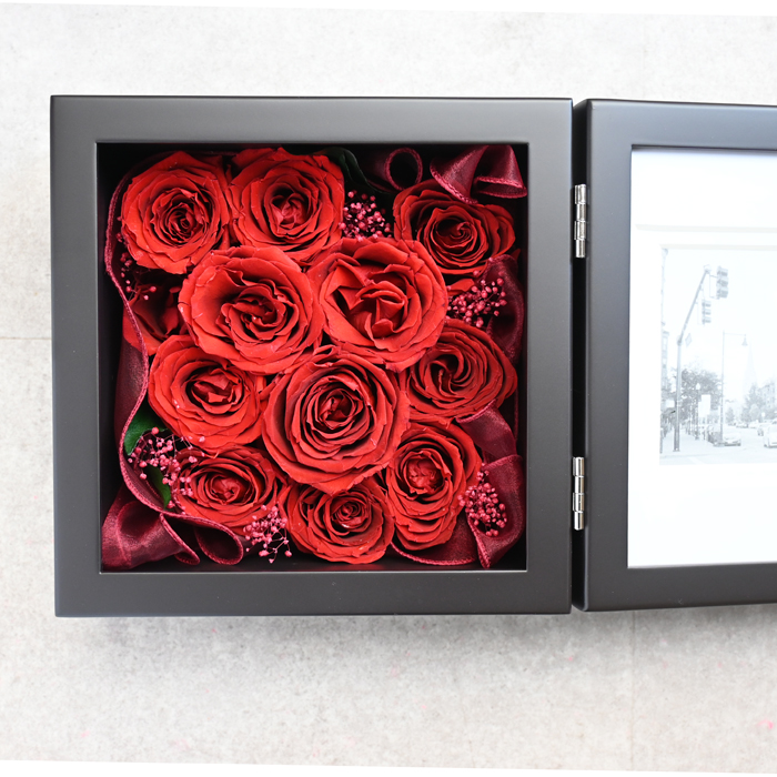 花の保存・6~12花おすすめ木製正方形フォトフレームブラウン｜花を長く