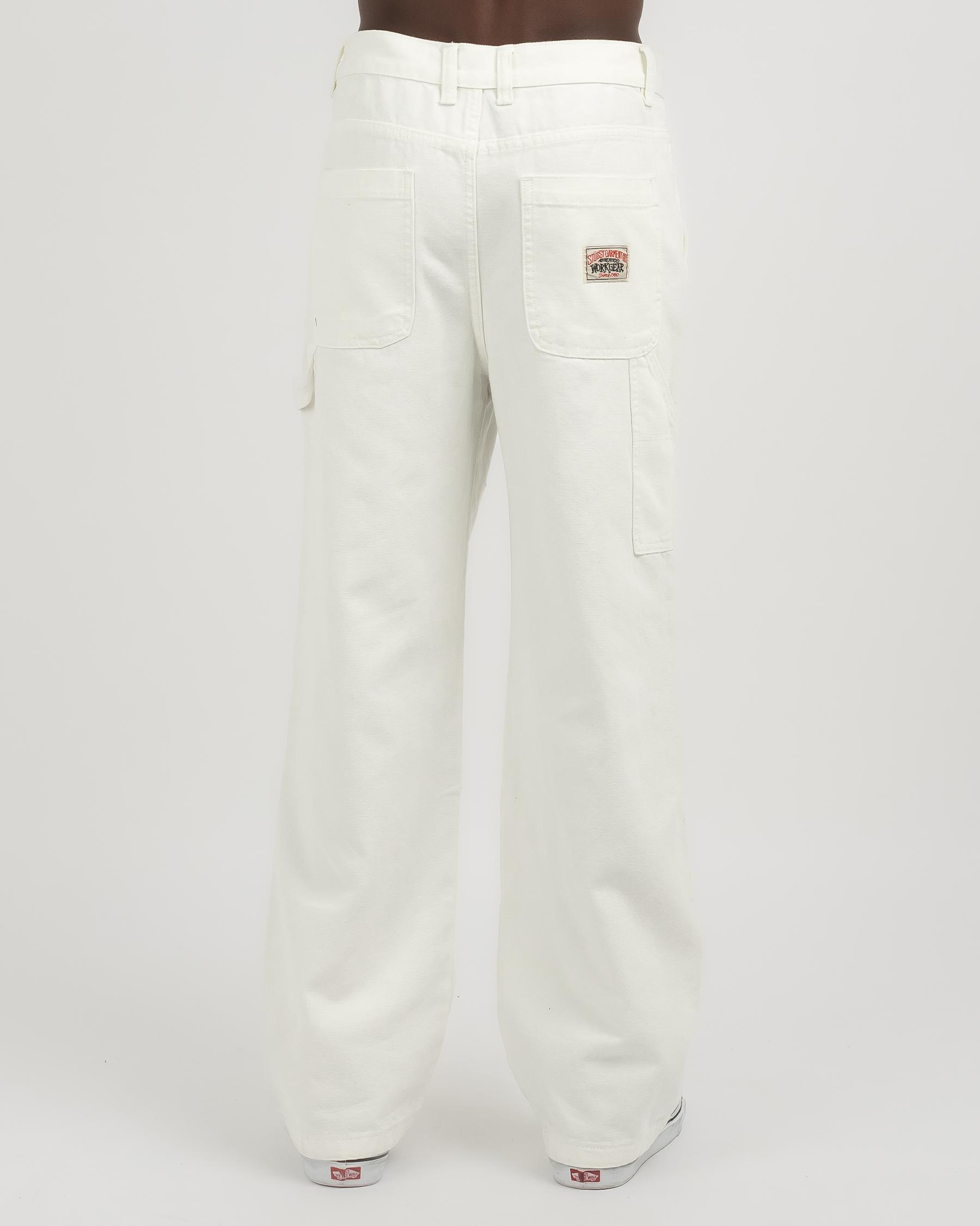 Shop Stussy Canvas Work Pants In Pigment Washed White - Fast