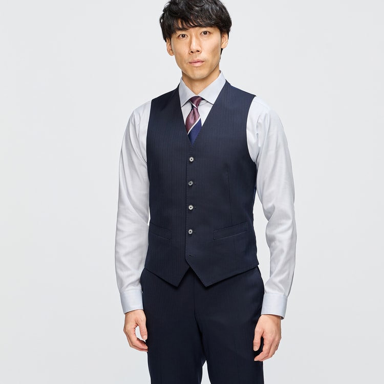 洗える ストレッチ スリーピーススーツ 紺シャドー LES MUES