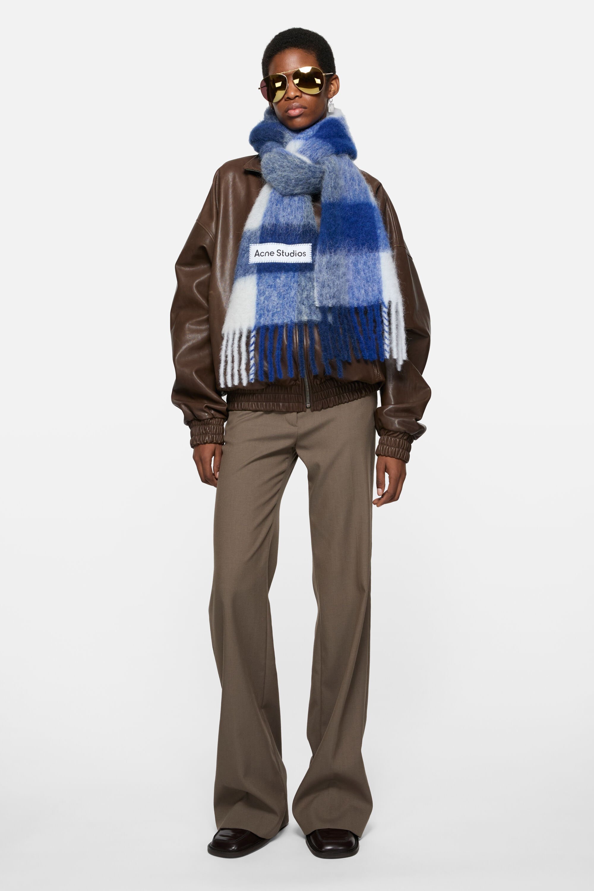 Acne Studios - モヘアチェックスカーフ - ホワイト/グレー/ロイヤルブルー