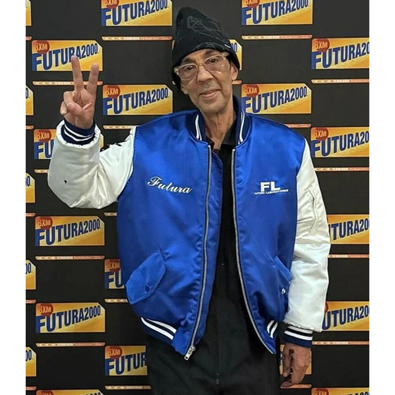 Futura Laboratories Brooklyn Satin Bomber Jacket Blue/White