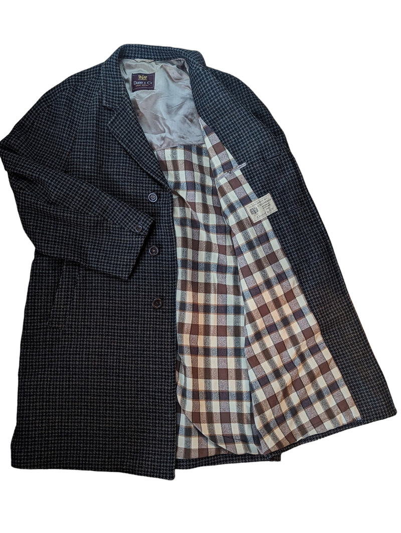 Vintage Dunn & Co. Tweed Raglan Coat 44/46R Black/Earthy Grey