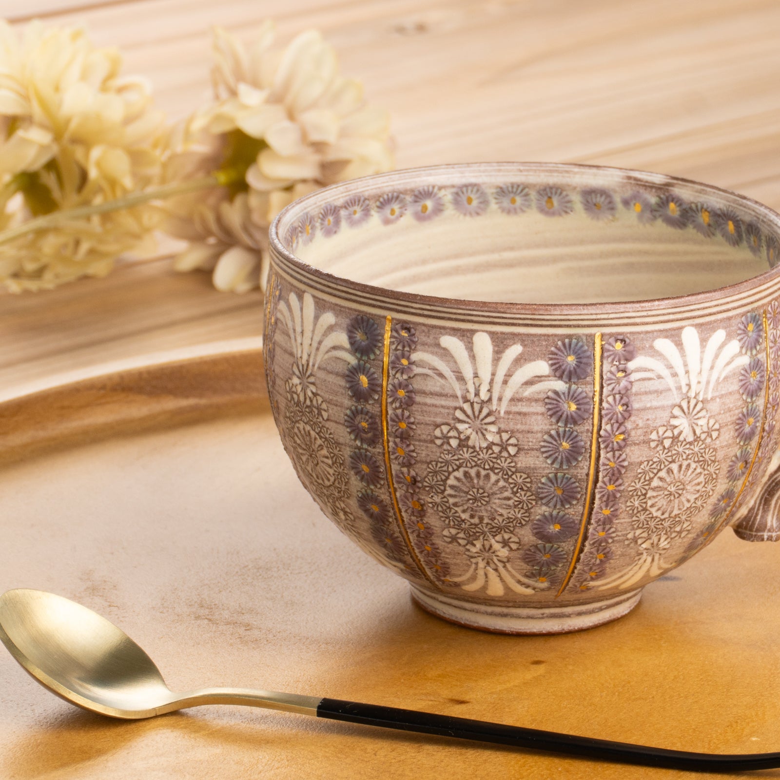 京焼 清水焼 紫彩華紋 竹華珈琲碗皿 陶楽 カップ&ソーサー 京焼 清水焼