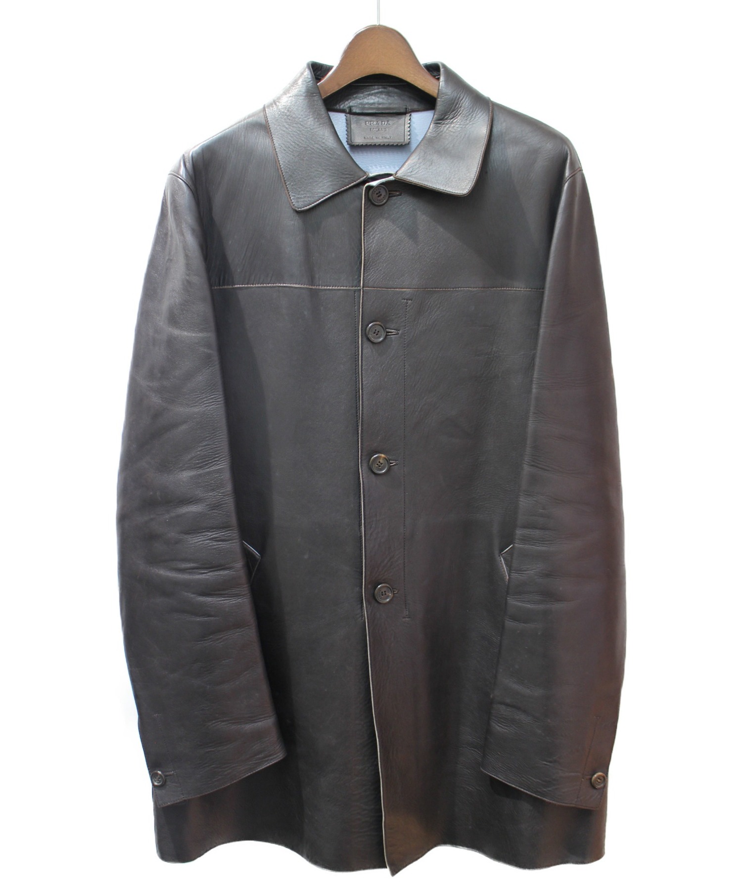 中古・古着通販】PRADA (プラダ) レザーコート ダークブラウン サイズ