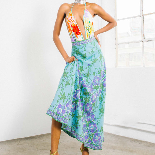1960s Emilio Pucci Printed Turquoise Maxi Skirt
