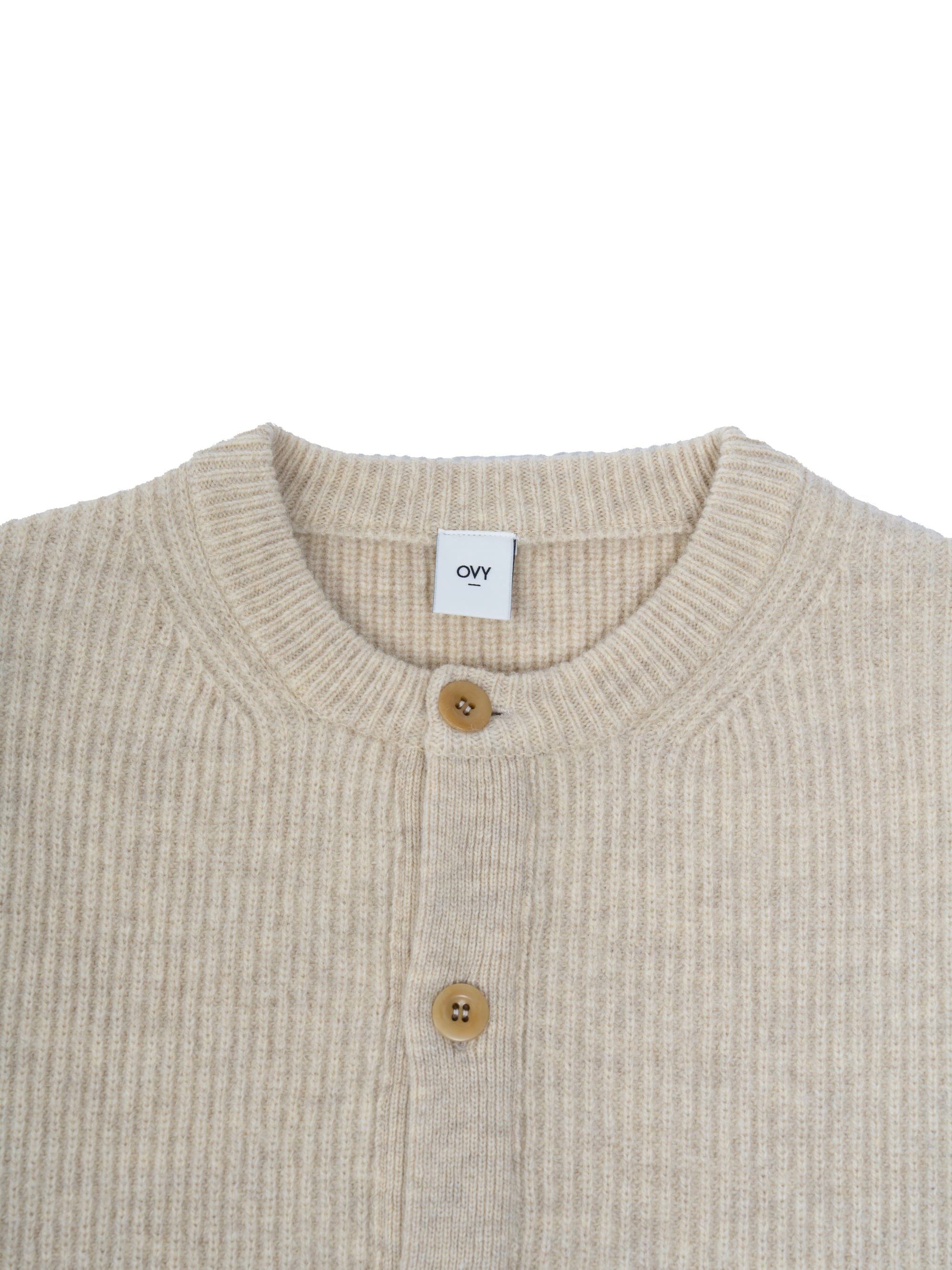 Super Comeback Lamb Wool Crew Neck Cardigan (beige) | OVY