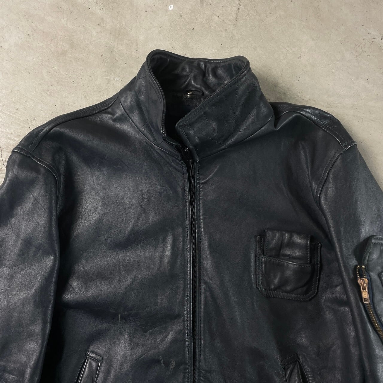 80年代 民間品 フランス軍タイプ レザージャケット メンズL相当 古着