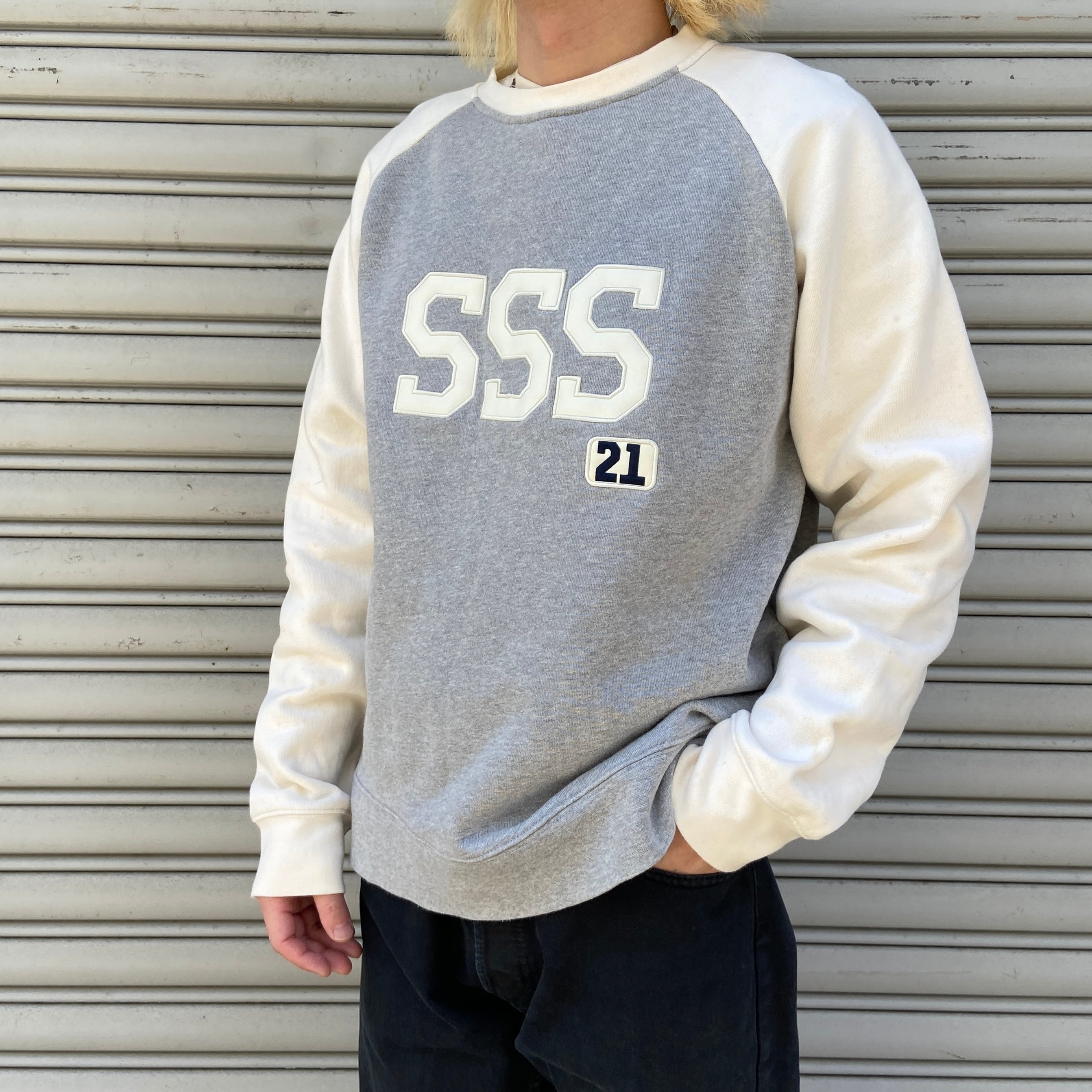 90 Stussy 紺タグ ステューシー ラグランロゴスウェット SSSロゴ L