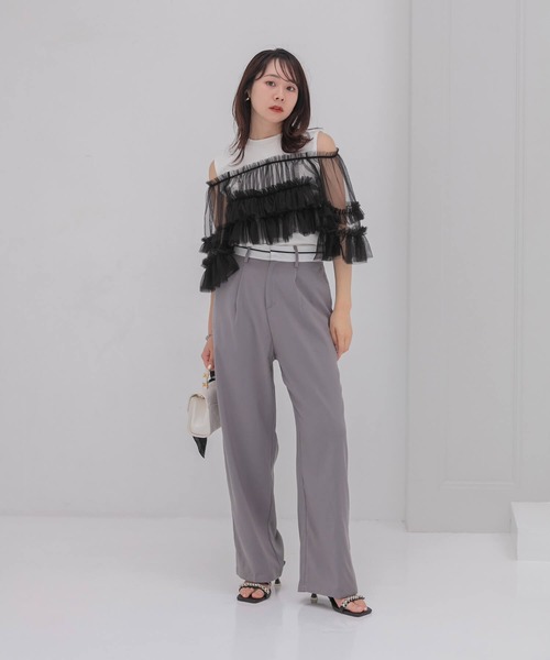 セール】【LEJA】チュールフリルオフショルダースパンコールIライン