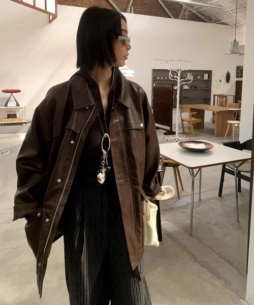 LONSLAN】レザーライク オーバーコート CHLONW24a029（ライダース