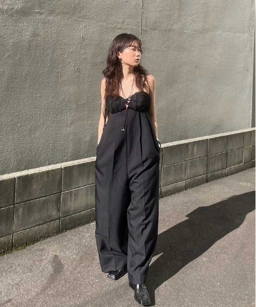 Ameri（アメリ）の「NET TULLE TOP LAYERED ROMPERS（サロペット