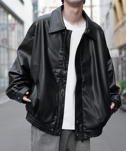 セール】【MinoriTY】シンセティックレザービッグブルゾン ショート丈