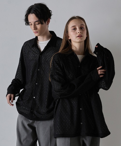 CLEL】Balloon Sleeves Loose Lace Shirt/バルーン袖 ルーズ レース