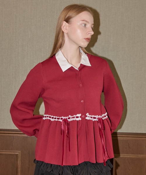 velours ribbon peplum cardigan / リボンペプラムカーディガン