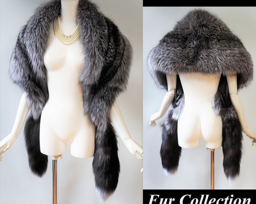 セレブリティな雰囲気☆シルバーフォックスファーストール 毛皮ケープ