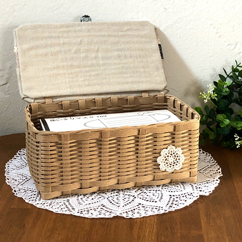 可愛いパッチワーク蓋付きカゴ クラフトバンド 収納ボックス フリー