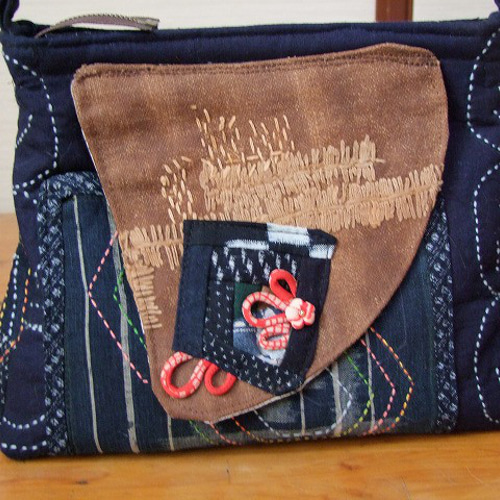 ハンドメイド・古布絣 リメイク ファスナーショルダーバック②