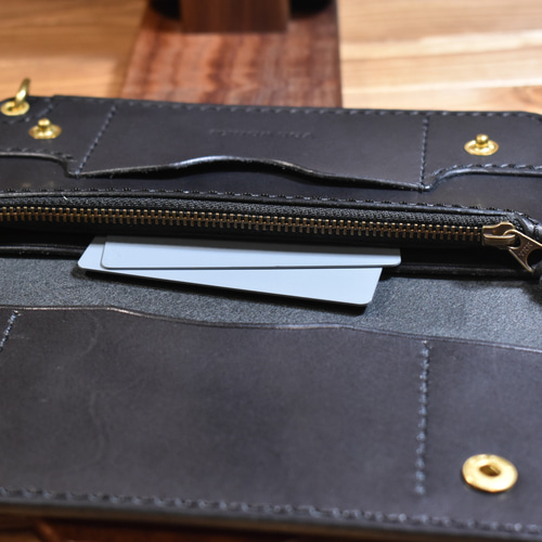 トラッカーウォレット190(ロング) 栃木レザーブラック 手縫い 長財布