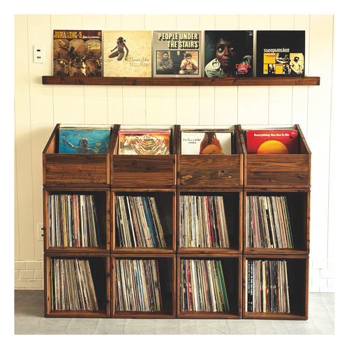 杉無垢材のレコードボックス ユニットボックス 本棚 ビンテージ 北欧