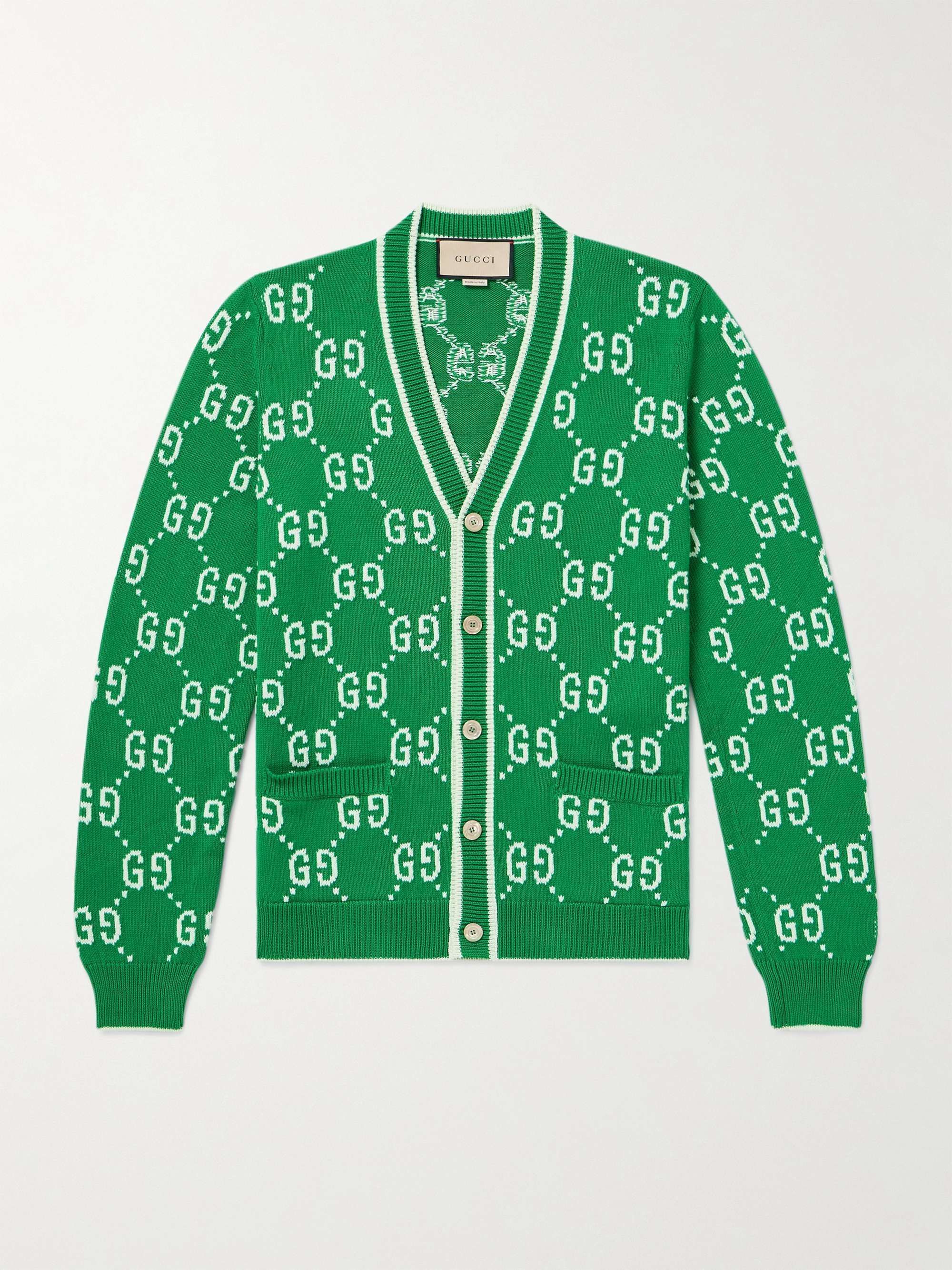 カーディガン グリーン コットン GGロゴ入り (GUCCI/カーディガン
