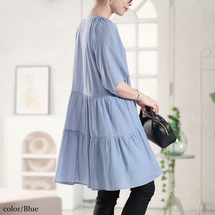 大きいサイズ レディース ティアードワッシャーミニワンピース fem-582
