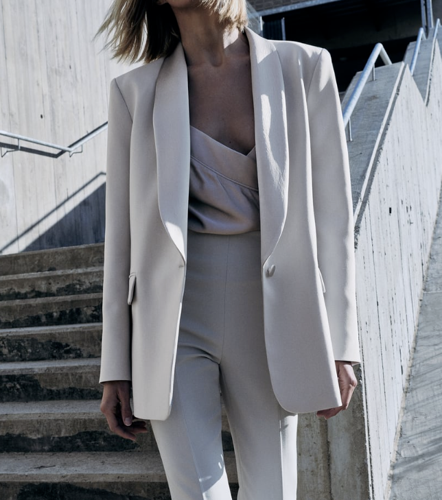 ZARA NEW WOMAN COMBINATION SATIN EFFECT BLAZER TUXEDO JACKET GRAY