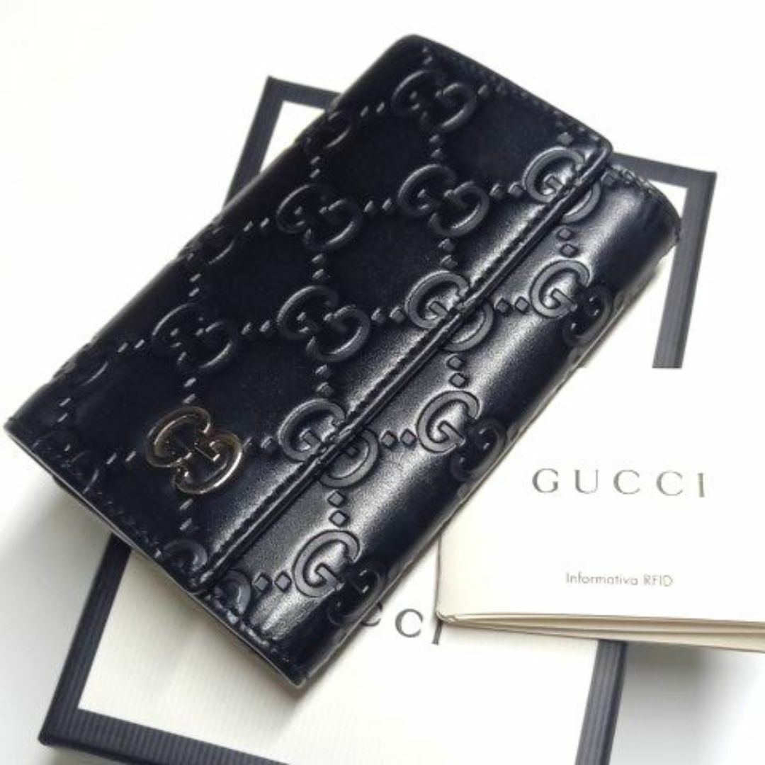 良品 GUCCI グッチシマ 6連キーケース キーリング レザー ブラック