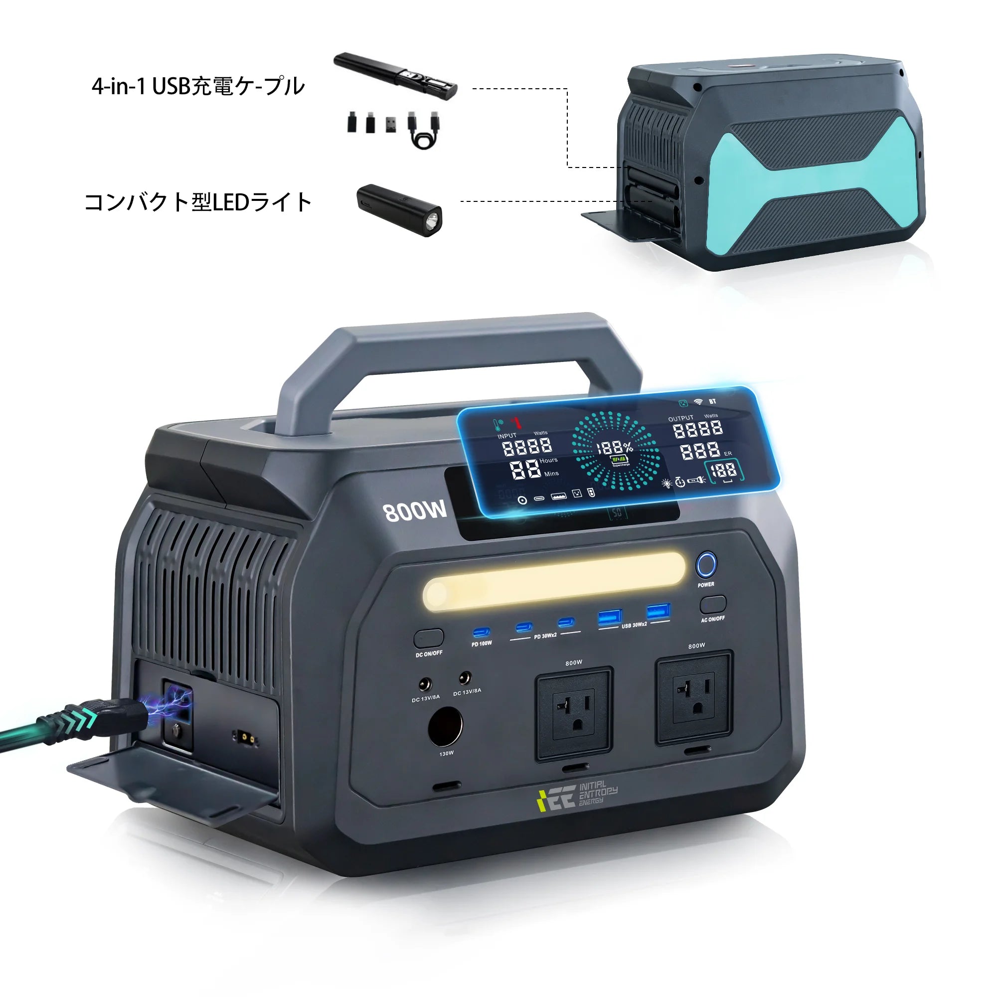キャンプ用 ポータブル電源 小型 ソーラー充電 軽量 車載対応| IEETek