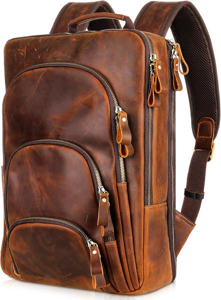 Amazon.com: Fshsup Full Grain Leather Backpack 15.6