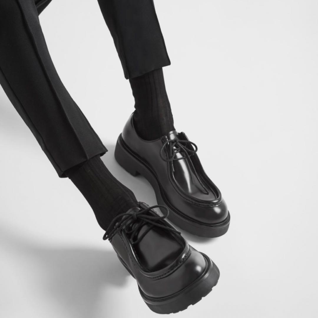 新品】PRADA ダイアパソン オペークブラッシュドレザーシューズ【正規