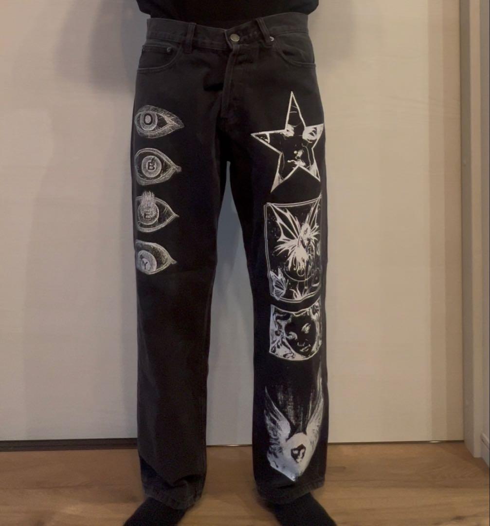 obey プリントブラックデニム OBEY（オベイ） イージー デニム パンツ フェーデッドブラック メンズ