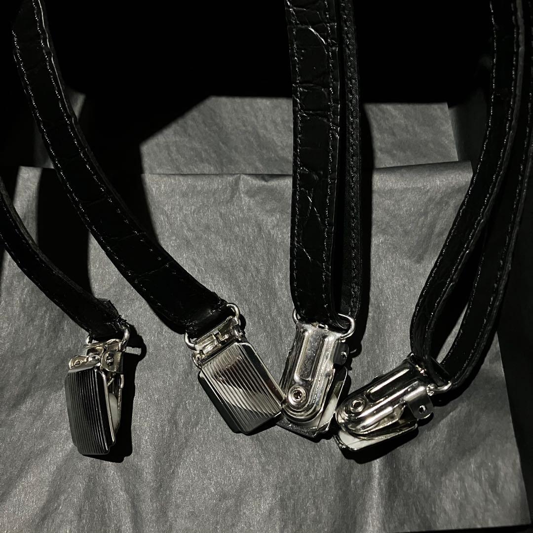 CELINE レザー サスペンダー ブラック クロコ型 新品未使用-美品 80s L