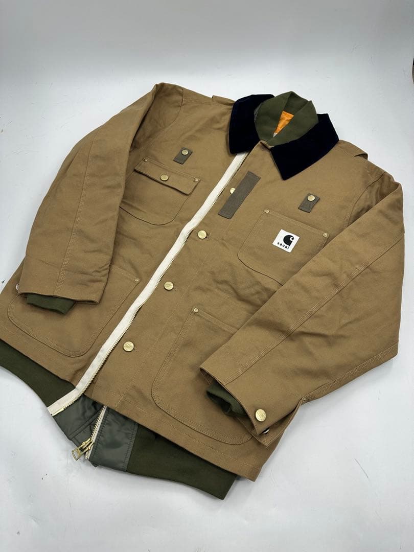 希少/美品/sacai × Carhartt WIP/カバーオール MA-1/L 希少】Carhartt × sacai Canvas × MA-1 Jacket Michigan (Carhartt