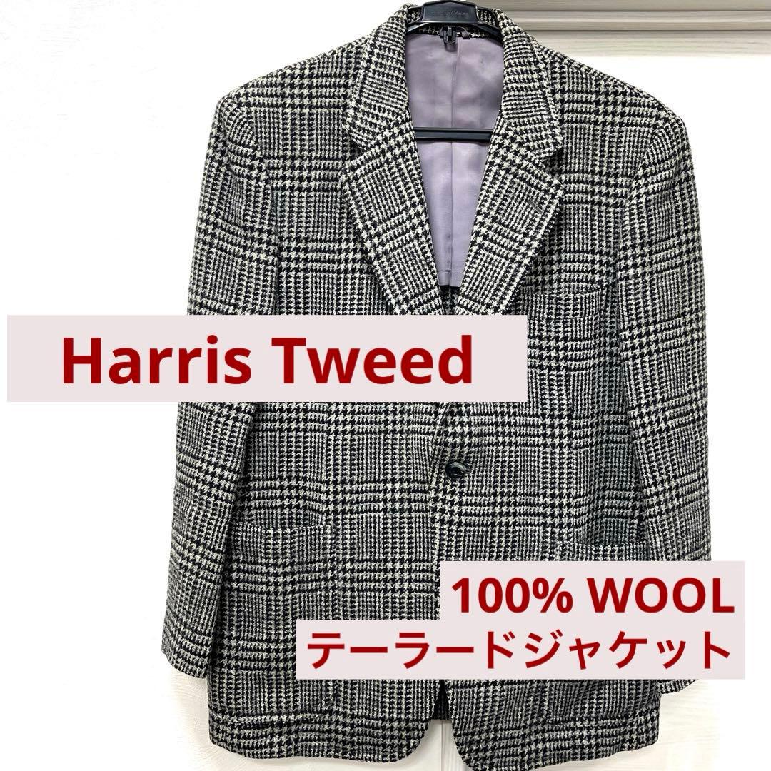 Harris Tweed ウール テーラードジャケット 英国製　グレー L 古着 MOORES Harris Tweed ハリスツイード ウールテーラードジャケット
