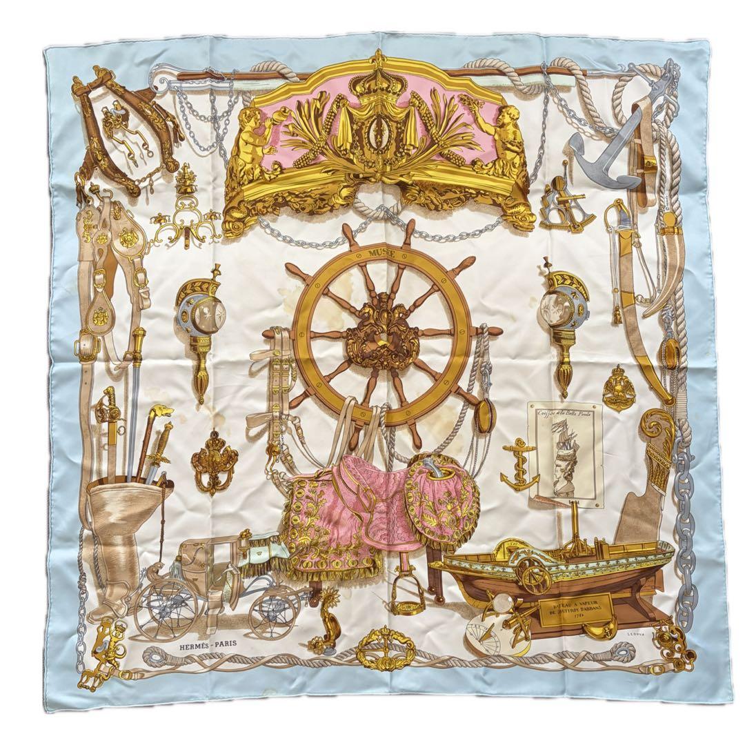 HERMES エルメス スカーフ カレ90 シルク 蒸気船 ヴィンテージ　レア エルメスカレ90 BATEAU A VAPEUR DE JOUFFROY DABBANS 1784 / 蒸気船