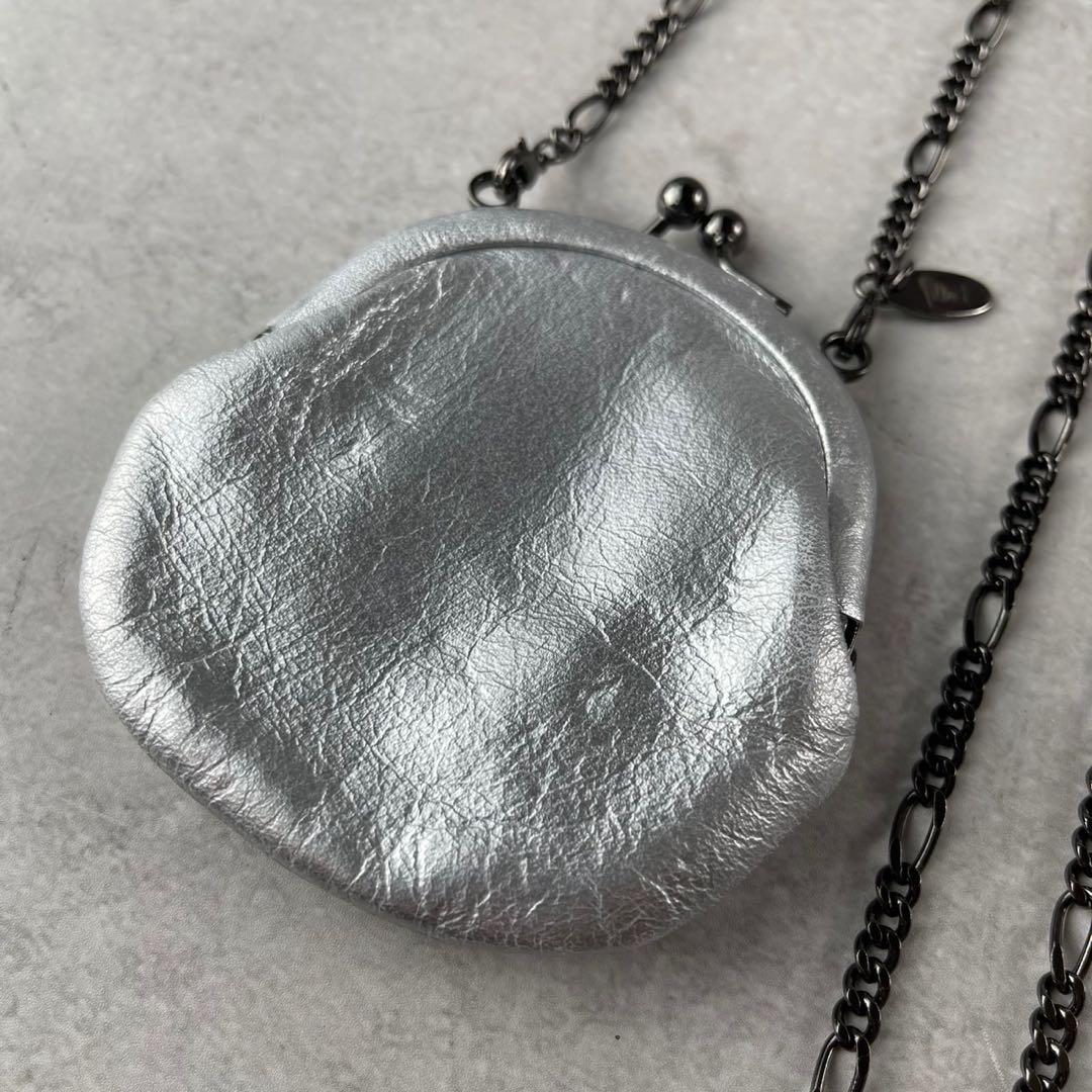美品◎ディスコードヨウジヤマモト がま口ショルダーストラップ付き シルバー discord Yohji Yamamoto/ディスコードヨウジヤマモト】がま口ロゴ