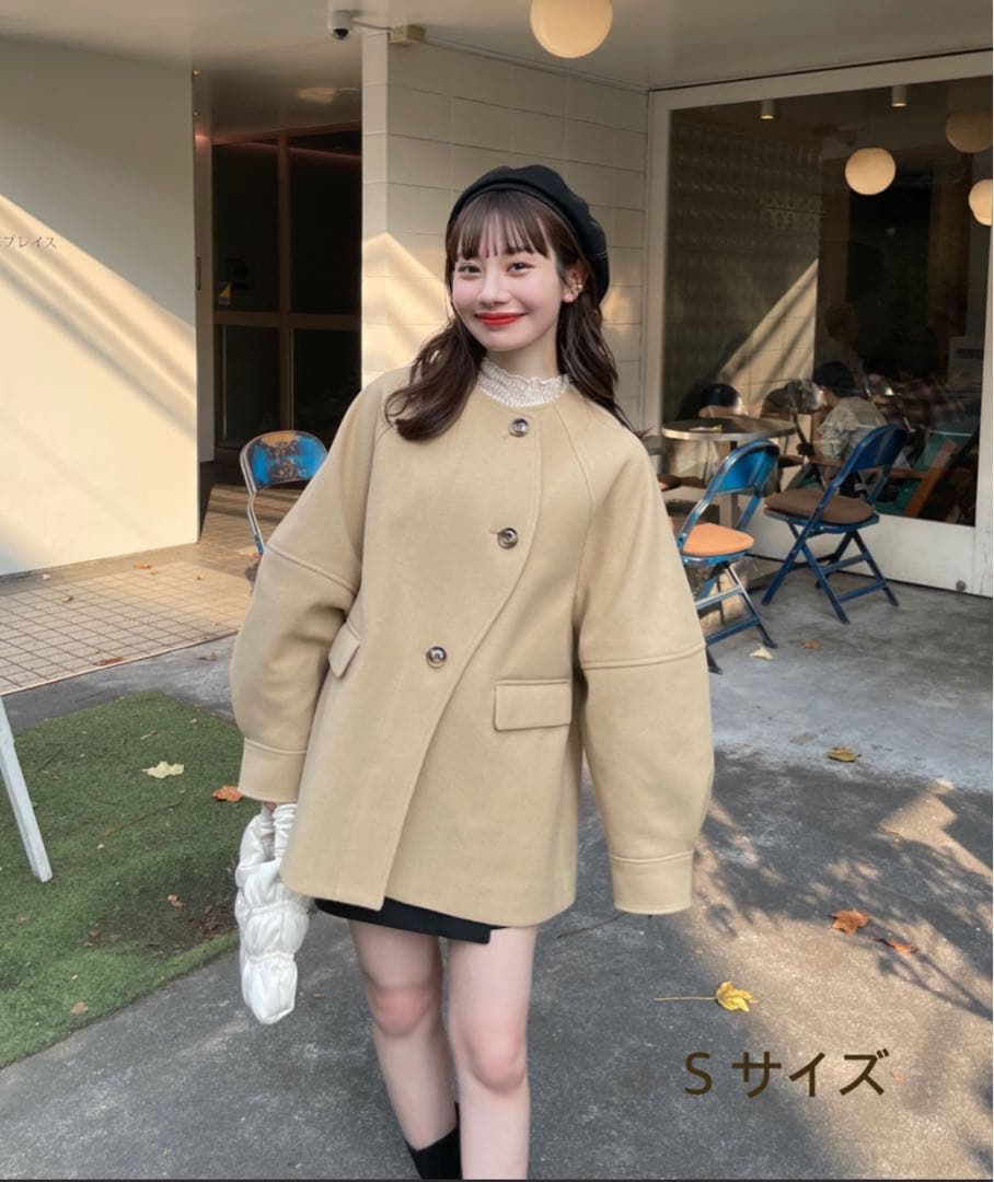 hinari ヒナリ　ウェーブミドルコート　ベージュ　S hinari（ヒナリ） コート アウター ウェーブデザインミドルコート