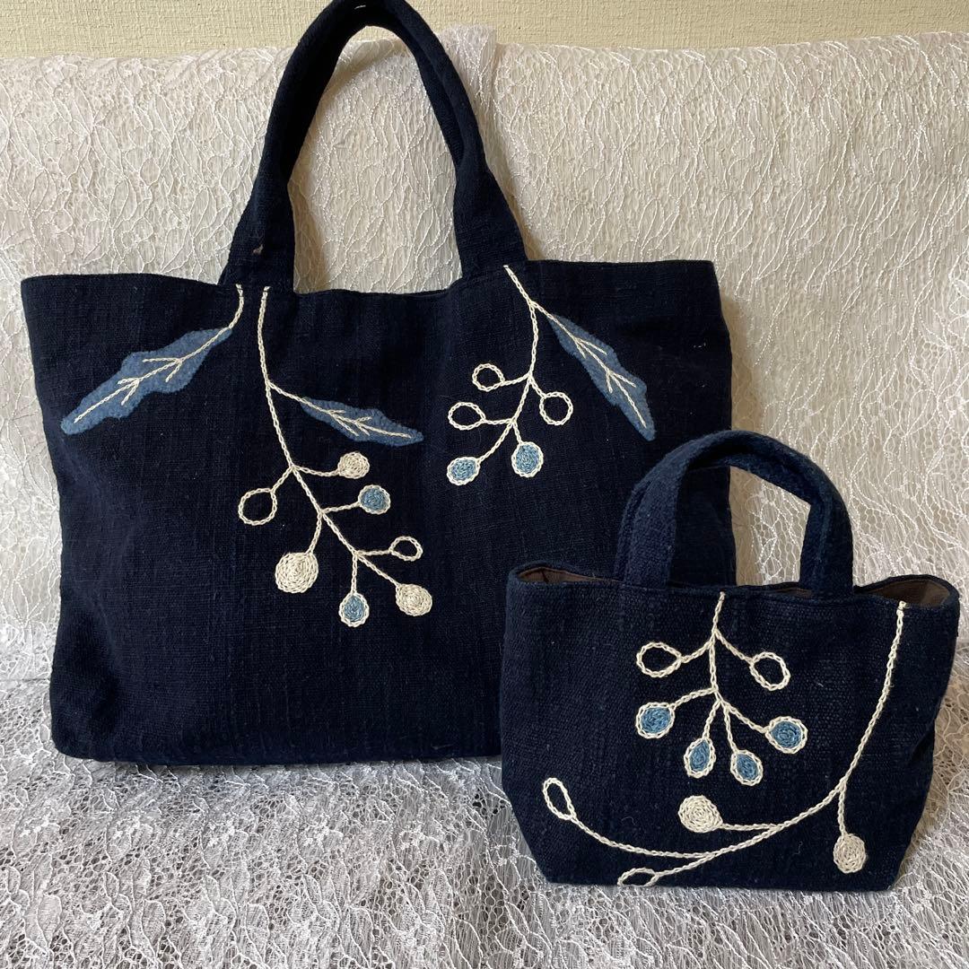 徳島藍染・藍染作家さん 手作り・刺繍付き藍染トートバッグ大小セット 楽天市場】ミニトート 藍染 刺子織 A5 ペットボトルが入る ENN LIVING
