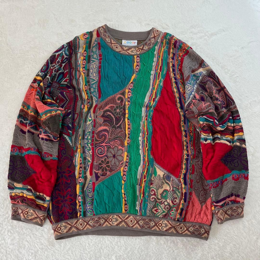COOGI クージー　ニット　3D コットン　総柄　花柄　S 最高傑作 美しき花柄&植物柄 芸術 COOGI 薄手 コットン ニット