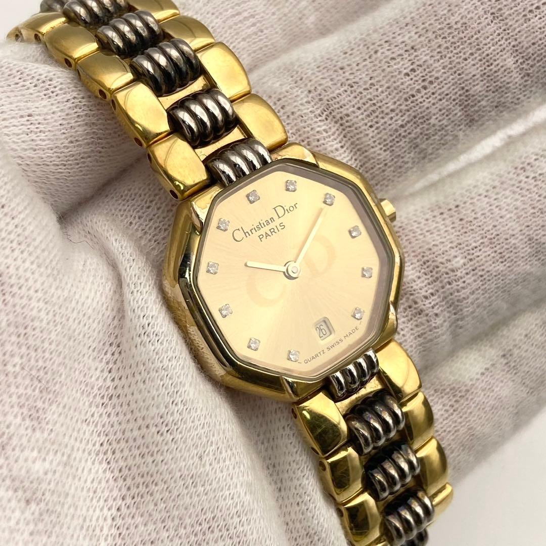 稼働】Christian Dior 腕時計 オクタゴン 12P ゴールド 箱 - メルカリ