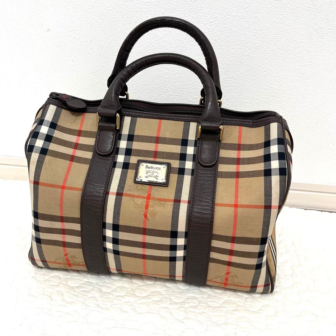 美品　Burberry バーバリー ミニボストンバッグ ノバチェック レザー バーバリー Burberry ミニボストン ワンマイルバッグ ノバチェック