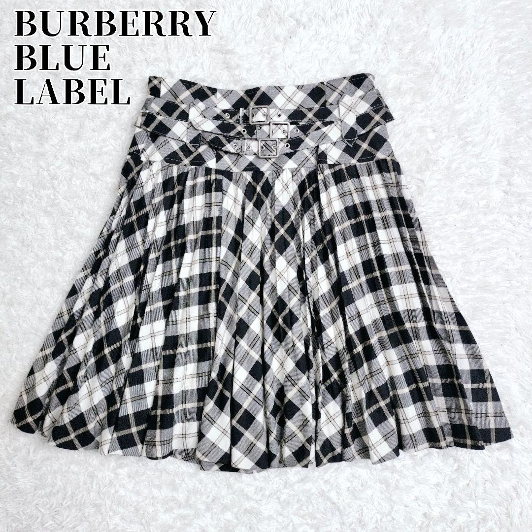 バーバリーブルーレーベル ノバチェック プリーツスカート ベルト ロゴ