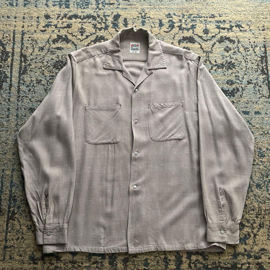 50s campus レーヨン ギャバジン シャツ カスリ ピンク ヴィンテージ 50s campus レーヨン ギャバジン シャツ カスリ ピンク ヴィンテージ
