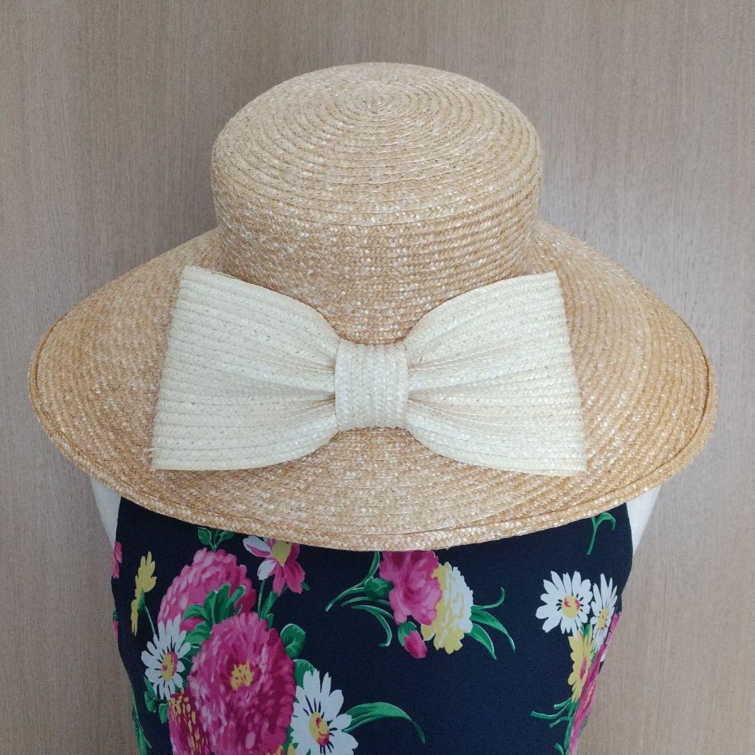 GREVI 前リボン帽子 GREVI グレヴィ帽子】前 リボン 麦わら帽子 ストローハット UVカット