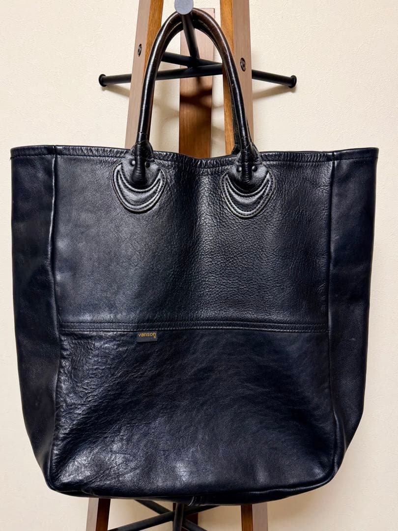 VANSON レザートートバック ブラック バンソン VANSON jalana別注 ロングハンドル シンプルレザートート