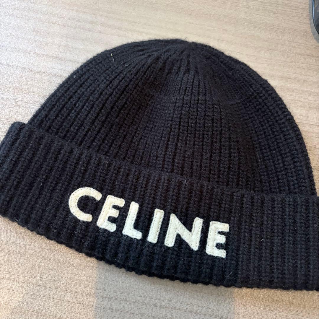 CELINE ブラックニット帽 CELINE（セリーヌ） 【未使用】 ニット帽 ブラック ビーニー ニット