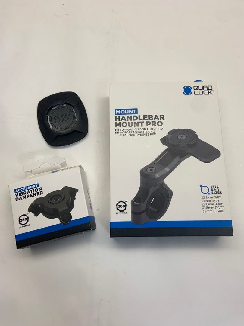 クアッドロック セット商品 ハンドルバーマウントプロ＆衝撃吸収バンパー アダプタ ハンドルバーマウント PRO CHROME LARGE バイク用スマホホルダー