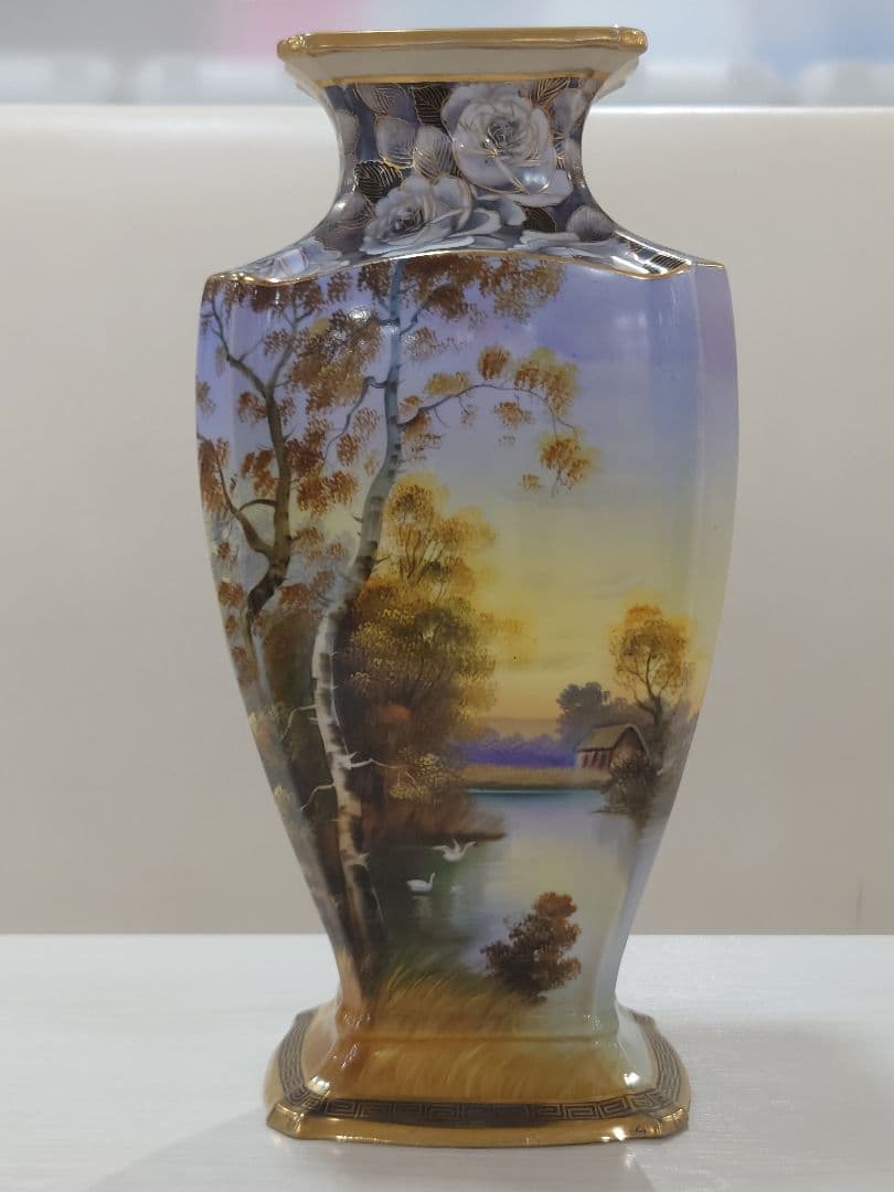 美品！オールドノリタケ花瓶　期間限定で値下げしました ノリタケ オールドノリタケ レッド地ジュール金盛りポートレート貴婦人