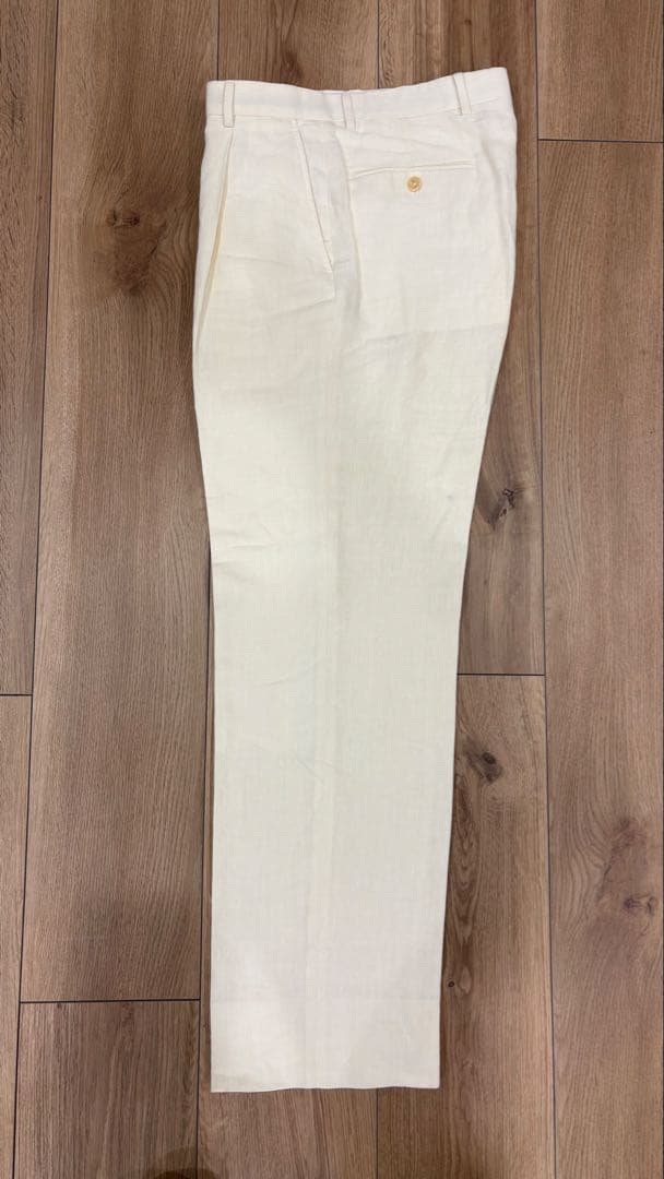 ARMANI COLLEZIONI ホワイト リネンタックパンツ サイズ46 ユニクロ公式 | リネンブレンドタックワイドパンツ（丈標準67～69cm）